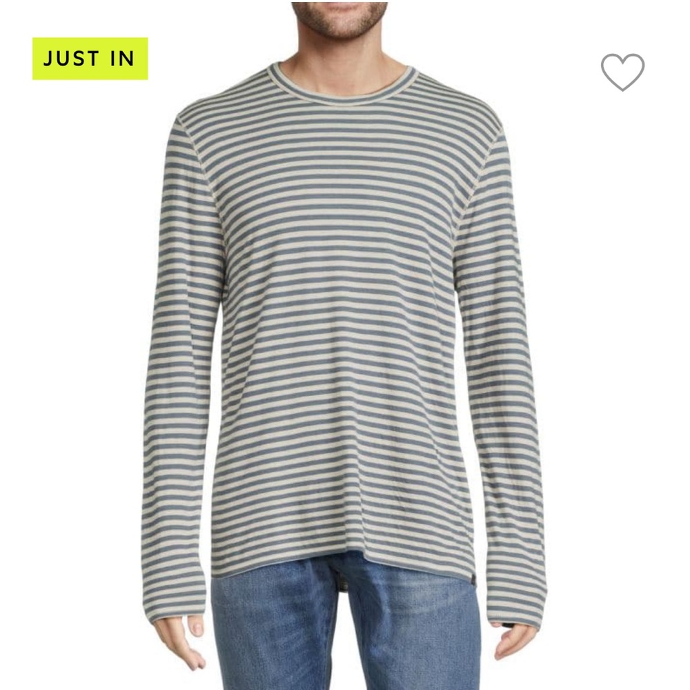 FAHERTY Striped Reversible Pima Cotton Long Sleeve Tee in Marine, X-Large,NWT